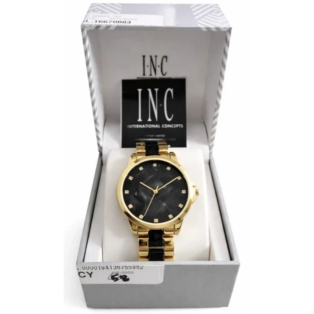 INC International Concepts Women's Marble Two-Tone Bracelet Watch